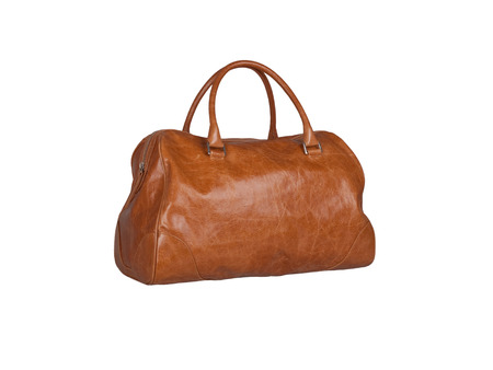 Brown leather handbag isolated on white backgroundの写真素材