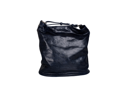 Black leather handbag isolated on white backgroundの写真素材