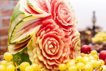 Water melon floral ornament carvingの写真素材