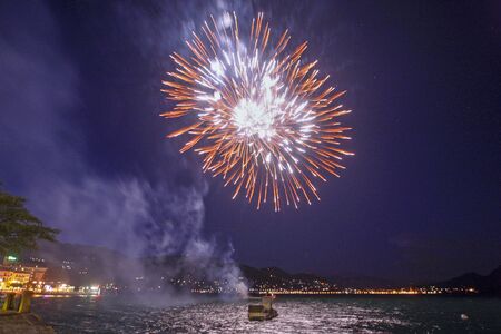 Fireworks above Lake Maggiore, Piedmont region, north Italyの写真素材