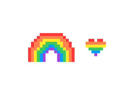 Rainbow LGBT gay and lesbian pride symbols, heart, pixel. Modern vector illustration stylish design element. Sees it.のイラスト素材