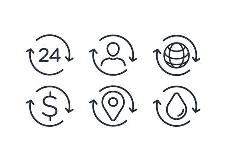 Arrow Refresh Icon Vector Reload Symbol Logo Template. EPS10. 24. User. World, planet, earth. $ Money. GPS pin. Toilet. Circle. Set.のイラスト素材
