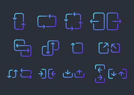 Web arrow update refresh flat gradient icon for technology on black background. Repeat thin line icon set on black background, audio, music, flat, minimalist.のイラスト素材