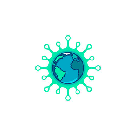 World. Earth. Planet. Corona virus or bacteria icon design and illustration Logo Template. Covid 19.のイラスト素材