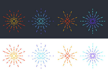 Fireworks linear icons set. Round sunburst symbol isolated. Vector illustration. Fireworks flat iconのイラスト素材