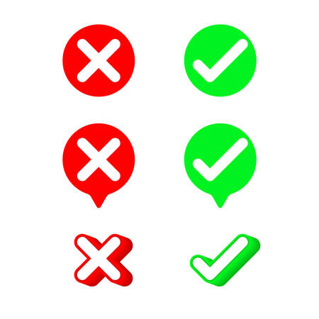 Good bad symbols. Color speech bubble like do's and don'ts. flat simple modern illustration. Concept of checklist element and reject or accept symbol.のイラスト素材