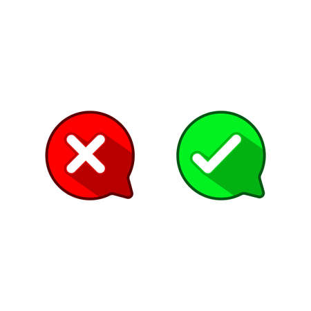 Good bad symbols. Color speech bubble like do's and don'ts. flat simple modern illustration. Concept of checklist element and reject or accept symbol.のイラスト素材