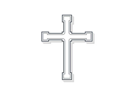 Black and gray Christian cross icon in flat design. Vector illustration. Abstract linear christian cross. Religion. Church, crucifix, god, catholic sign. Spirituality symbol.のイラスト素材