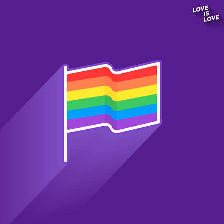 Love is love hand lettering written on a watercolor rainbow spectrum pride flag, isolated on white. LGBT rights concept. Modern poster design.のイラスト素材