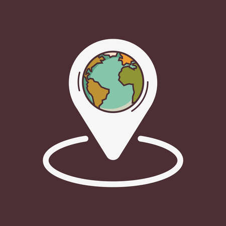 Globe location pin vector icon. Point navigation GPS mark or symbol. Tag for direction place. Position element. Map. World. Earth.のイラスト素材