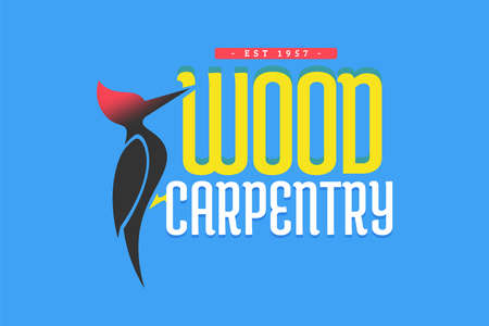 Wood pecker best original logo design gradient effect elements sign symbol inspiration and concept for wood, carpentry, construction and woodpecker. Vector woodworking creative emblem stamp carpenterのイラスト素材