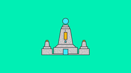 Outline Icon monument Ecuador Quito City Middle of the World. Cityscape monument symbol building. Vector Illustration linear art design style. Business Travel and Tourism Concept Historic Architecture.のイラスト素材