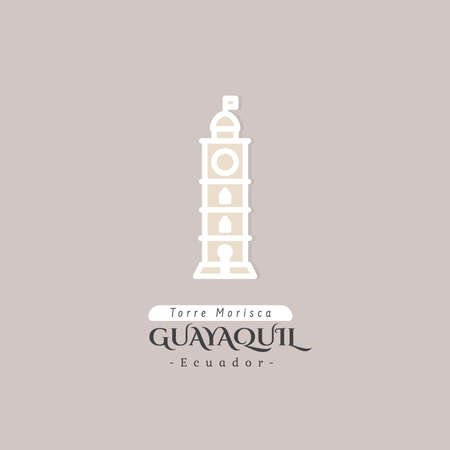 Lighthouse clock tower lighthouse. Outline Ecuador Guayaquil City cityscape monument symbol building. Vector Illustration linear art design. Business Travel and Tourism Concept with Historic Architecture.のイラスト素材