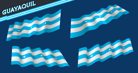 Guayaquil - ECUADOR city flag. Light blue and white. White stars. Flat and waving Guayaquil Flag. Vector illustration. Flag wavy abstract background.のイラスト素材