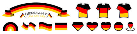 Big set of label, stickers, pointer, badge, symbol and page curl with German flag icon on design element. Collection vector illustration. Isolated on white background.のイラスト素材