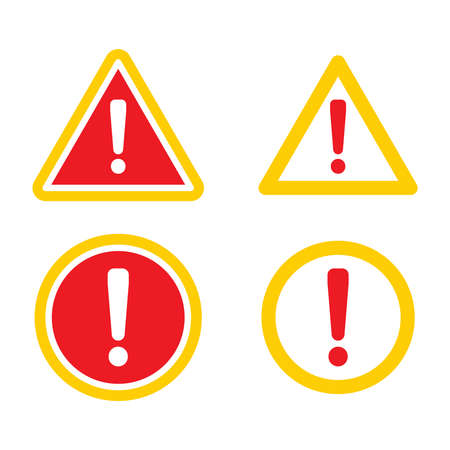 Hazard warning symbol vector icon flat sign symbol with exclamation mark isolated on white background. Hazard warning attention sign with exclamation mark symbol.のイラスト素材