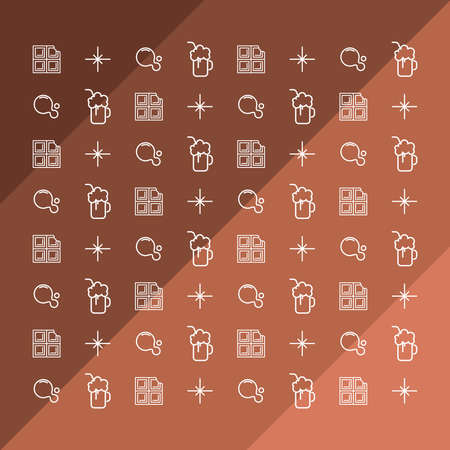 Mosaic and pattern of chocolate. Juice and smoothie icons. Vector thin line mini icons set. Illustrated symbols and silhouettes. - Vectorのイラスト素材