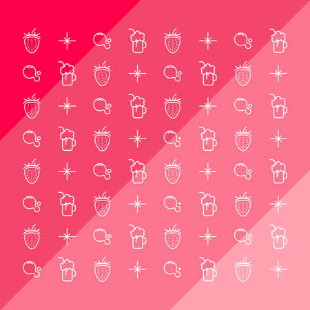 Mosaic and pattern of strawberry. Juice and smoothie icons. Vector thin line mini icons set. Illustrated symbols and silhouettes.のイラスト素材