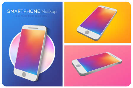 Smartphone rotated position. 3D vector isometric illustration cell phone. Perspective view. Template for infographics or presentation design interface. Mock Up with gradient Screen for UI Presentationのイラスト素材