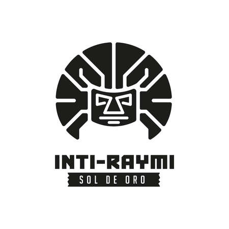 Golden mask. Gold Sun. Inti Raymi Ecuador Peru emblematic symbol of an ancestral and cultural celebration of the Andean peoples for the winter solstice.のイラスト素材
