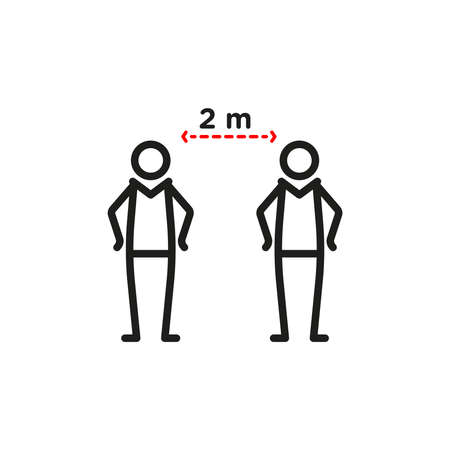 Social distancing line icon. Keep the 1-2 meter distance. Coronavirus epidemic protective. Vector illustration. Included icons as self quarantine, stay home, protection, avoid crowded, space, area.のイラスト素材