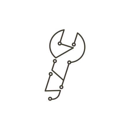 Spanner logo. Microchip circuit style wrench. Tool symbol for computing solutions.のイラスト素材