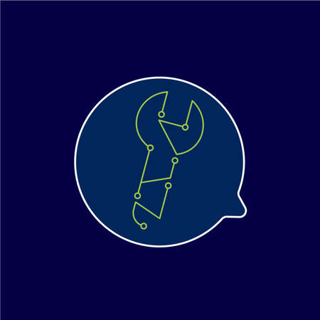 Spanner logo. Microchip circuit style wrench. Tool symbol for computing solutions.のイラスト素材