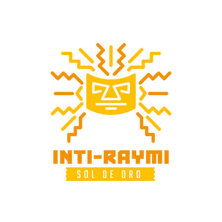 Golden mask. Gold Sun. Inti Raymi Ecuador Peru emblematic symbol of an ancestral and cultural celebration of the Andean peoples for the winter solstice.のイラスト素材
