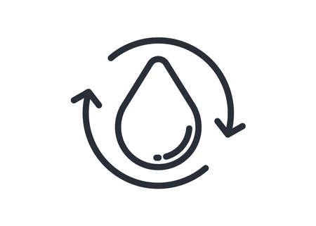 Reused. Recycle. Eco friendly. Ecology. Water line icon modern style. High quality black outline drop symbol for web site design and mobile apps. Simple water pictograms on a flat background. Bio.のイラスト素材