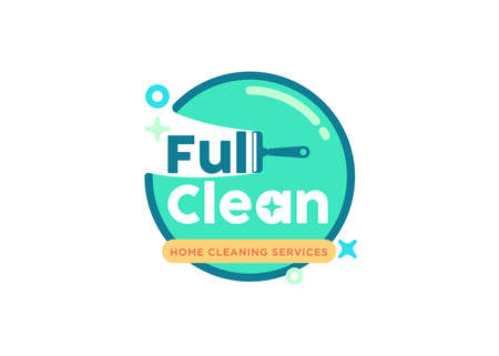 Full clean Home cleaning service mark. Housekeeping, shine, cleaner icon. Corporate identity, company graphic design. Bubbles and sparkles icons. Wash, swirl, laundry, cleaning companyのイラスト素材