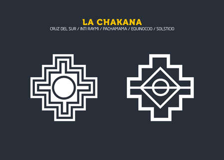 Inca Cross Chakana, Inti Raymi Ecuador, Peru emblematic symbol of an ancestral and cultural celebration of the Andean peoples for the winter solstice. Ethnic folk image. Tribe motif. Tribal. Pachamamaのイラスト素材