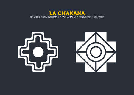 Inca Cross Chakana, Inti Raymi Ecuador, Peru emblematic symbol of an ancestral and cultural celebration of the Andean peoples for the winter solstice. Ethnic folk image. Tribe motif. Tribal. Pachamamaのイラスト素材