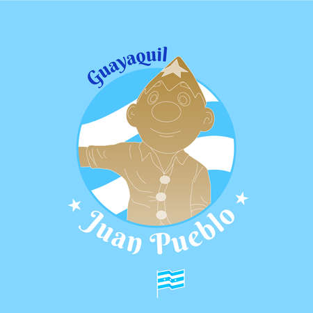 ECUADOR, Guayas, Guayaquil line icon vector illustration. Juan Pueblo, traditional character. GYE. Star flags, symbol, city name.のイラスト素材