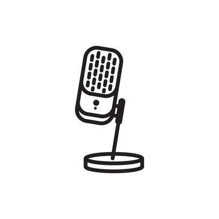 The microphone icon in a fashionable flat style is isolated against the background. Logo, application, user interface. Radio icon. Studio microphone table broadcast podcastのイラスト素材