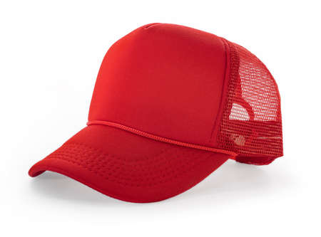 Side View Realistic Cap Mock Up In Red Flash Color is a high resolution hat mockup to help you present your designs or brand logo beautifully.の写真素材