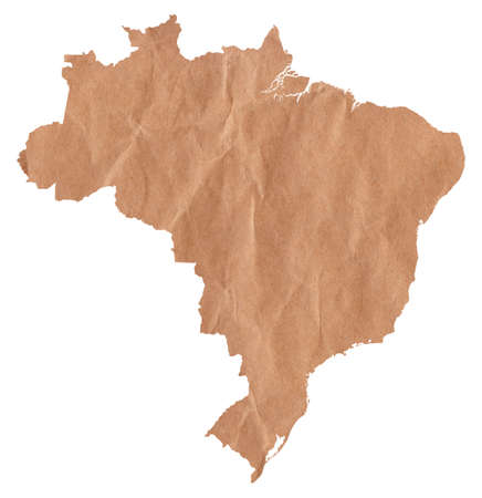 Map of Brazil made with crumpled kraft paper. Handmade map with recycled materialの写真素材