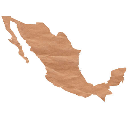 Map of Mexico made with crumpled kraft paper. Handmade map with recycled materialの写真素材