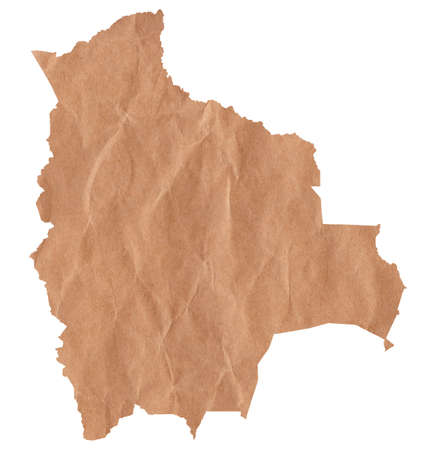 Map of Bolivia made with crumpled kraft paper. Handmade map with recycled materialの写真素材