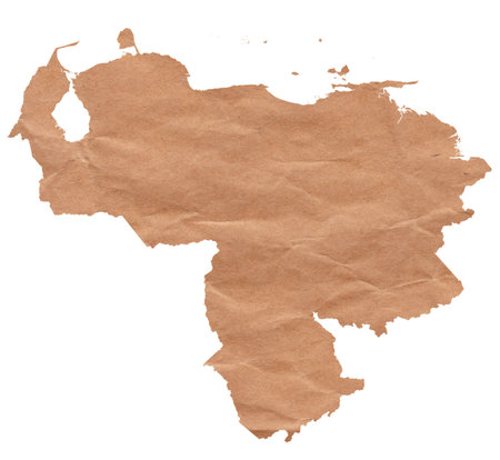 Map of Venezuela made with crumpled kraft paper. Handmade map with recycled materialの写真素材