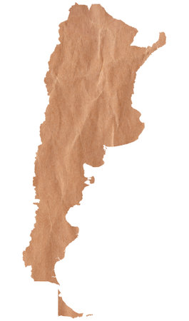 Map of Argentina made with crumpled kraft paper. Handmade map with recycled materialの写真素材