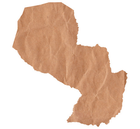 Map of Paraguay made with crumpled kraft paper. Handmade map with recycled materialの写真素材