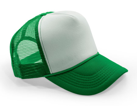 Side View Realistic Cap Mock Up In green Flash Color is a high resolution hat mockup to help you present your designs or brand logo beautifully.の写真素材