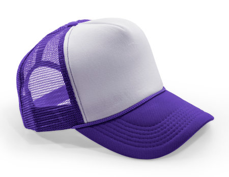 Side View Realistic Cap Mock Up In purple Flash Color is a high resolution hat mockup to help you present your designs or brand logo beautifully.の写真素材