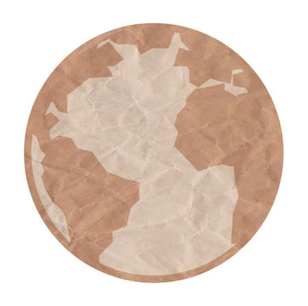 world icon made with cardboard, earth globe made of recycled paper, handmade map.の写真素材