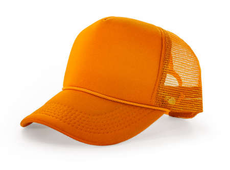Side View Realistic Cap Mock Up In orange Flash Color is a high resolution hat mockup to help you present your designs or brand logo beautifully.の写真素材