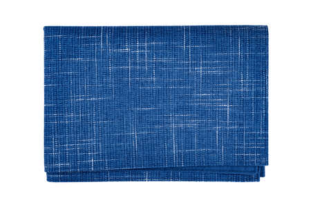 Blue cloth napkin isolated on white background. fiber towel or tablecloth. Cotton. Dishtowel. Kitchen. Serviette. Dishcloth. Textile.の写真素材