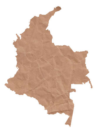 Map of Colombia made with crumpled kraft paper. Handmade map with recycled material.の写真素材