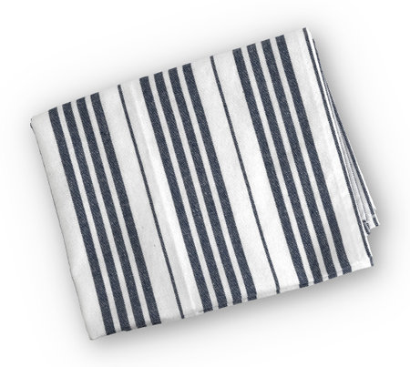 Striped kitchen towel isolated on white background, top viewの写真素材