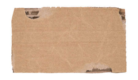 Ripped piece of cardboard isolated on white background. Cardboard with torn edges, top view.の写真素材