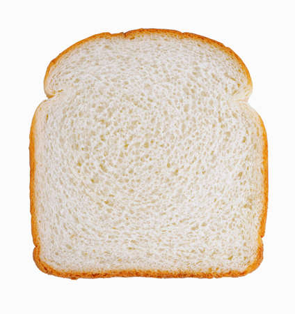 Single Slice of white bread isolated on a white background.の写真素材